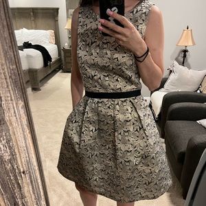 ERIN by Erin Fetherston sz 2 Jacquard Metallic Gold Black Dress